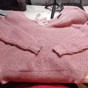 chunky sweater women 4 XL Shein Curve Lace Up Back Pink Fairy Cottage Core Boho